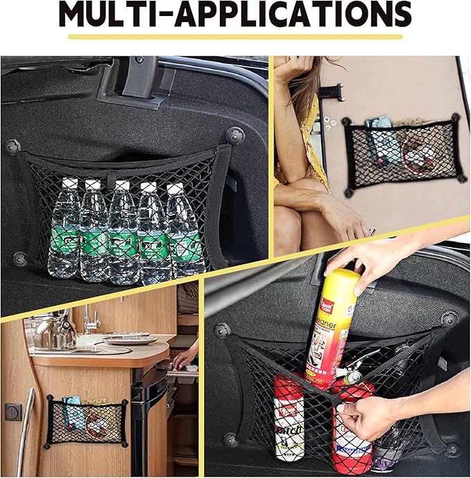 2 Pack Cargo Storage Net, 28.7"x9.8" DEDC Cargo Net Pocket Universal Accessories Elastic Automotive Large Cargo Net Storage Mesh Pocket with 8 Mounting Screws, Hooks for Truck Car SUV Boat