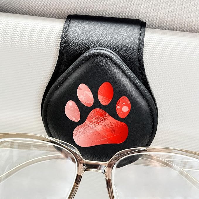 Cute Footprints - Car Sunglass Holder, Magnetic Leather Eyeglass Hanger Mount Clip Holder for Car Visor Accessories
