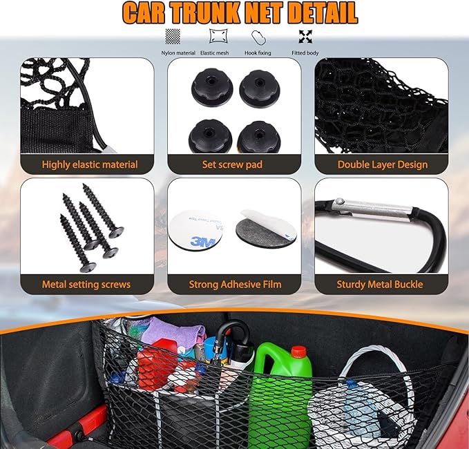 35.4” x 15.7” Cargo Net Trunk Bed Extender, Envelope Mesh Truck Bed Organizer Car Exterior Accessories, Universal Elastic Trunk Storage Net with Metal Hook