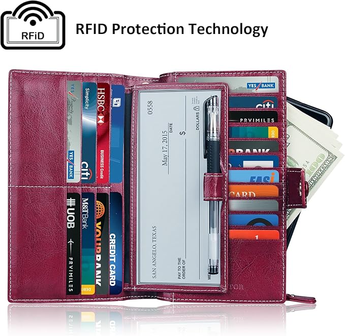 FT FUNTOR Women's Big Fat RFID Blocking Wallet Leather Zip Around Clutch Large Phone Organizer Wristlet