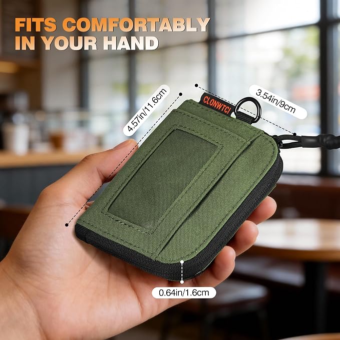 Coin Purse for Men, RFID Blocking 500D Nylon Small Wallet with Key Clip, Slim Front Pocket Card Holder, Zipper Coin Pouch & ID Window Organizer for Cards, Cash