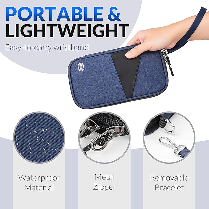Passport Holder Wallet Case fo Men Gift, Passport Holder Family, Gift for Women Passport Wallet with Case Slots, Trave Essentials Accessories for Family Business Trip, Travel Document Organizer - Blue