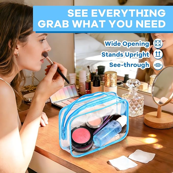 YedsIntu 16 Packs Clear Makeup Bag Bulk, Waterproof Cosmetic Storage Bags, TSA Approved Toiletry Bags PVC Zipper Plastic Pouches for Organizing Travel Bathroom