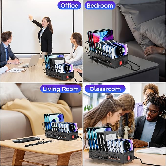 USB~C Charger Block, 300W 22 Port (11 US? A & 11 US?~C) USB Charging Station for Multiple Devices, Desktop Wall Fast Charger with Storage Dividers, US? Power Strip Suitable for Home Office School