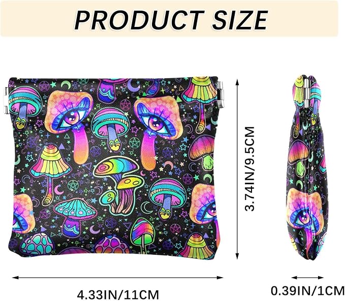 Magic mushroom Women's Waterproof PU Leather Coin Purse, Slim Travel Wallet with Zipper - Compact Card Holder & Jewelry Organizer for Cash, Keys, Lipstick