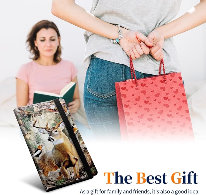 Premium PU Leather Checkbook Cover for Men & Women,RFID Blocking Slim Check Book Holder with Duplicate Check Divider & Pen Holder,Fits Standard Personal Checks,Camouflage Forest Deer-1
