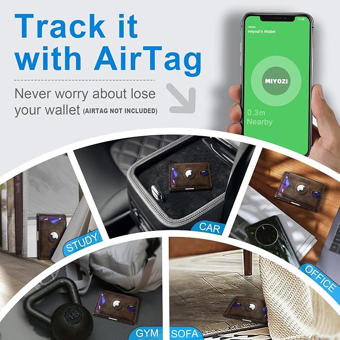 miyozi Airtag Wallet for Men,with Money Clip 11 Cards Slim Front Pocket Leather RFID Blocking Wallet with Gift Box