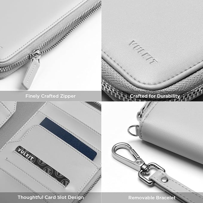 VULKIT Leather Passport Holder Family Travel Document Organizer with RFID Blocking Travel Wallet Slim Dual Slots SIM Card and Multiple Card Holders for Men and Women (Grey)
