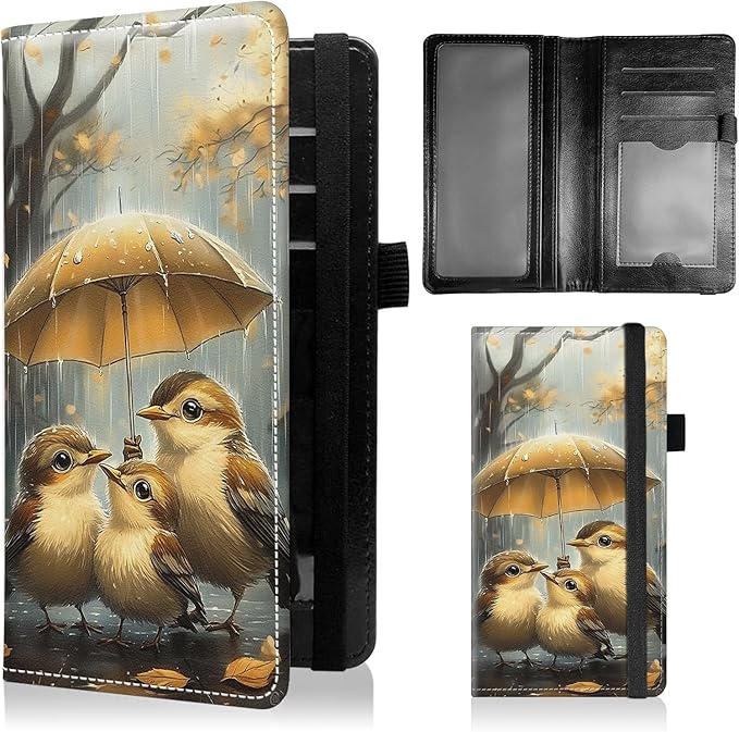 Check Book Cover for Personal Checkbook with Duplicate Checks for Women's & Men PU Leather Wallets Check Book Holder with Pen Card Slots Elastic Strap,Birds In The Rain
