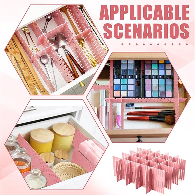 Blosssound 15 Pcs 5.12 Tall Drawer Divider Adjustable Drawer Organizer DIY Ultra Deep Storage Organizer Separator with Fixed Buckle for Underwear Socks Dormitory Office Kitchen Bedroom(Pink)