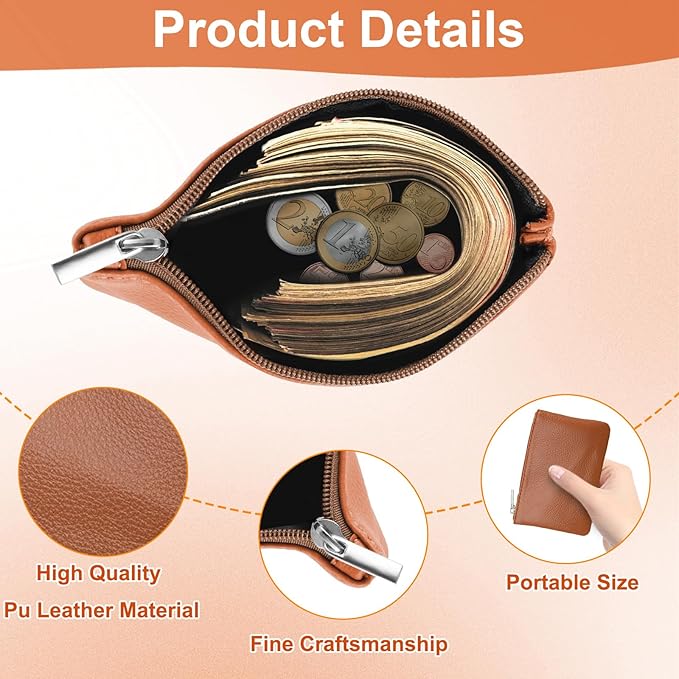 4 Pcs Leather Coin Purse Pouch for Men Women, Small Change Purse with Zipper Small Change Purse for women Mini Coin Pouch for Women Small Pouch for Purse Small Coin Bag Change Purse for Coins Card Key