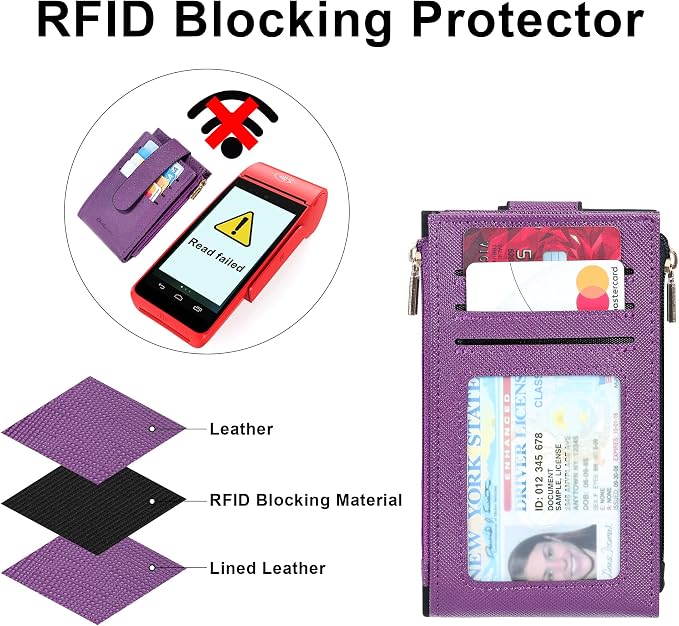 Chelmon Women's RFID Slim Card Holder Wallet: Thin Bifold with Multi-Card Case & Zipper Coin Pocket Purse (Deep Purple)