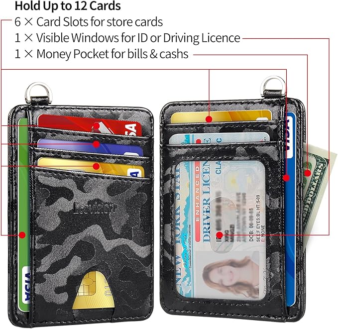 EcoVision Slim Minimalist Front Pocket Wallet, RFID Blocking Credit Card Holder Wallet with Detachable D-Shackle for Men Women
