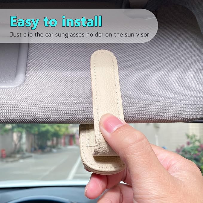 2 Pack Sunglass Holder for Car Visor Clip, Magnetic Leather Eyeglass Hanger Clip for Car, Square Car Visor Accessories (White)