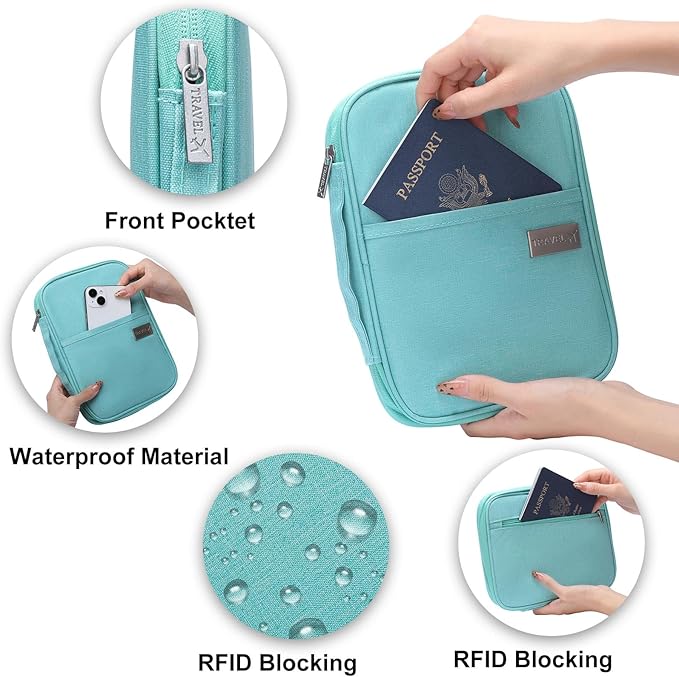 Family Passport Wallet Holder,Waterproof Multi functional Travel Document Organizer for Men Women Travel Wallet
