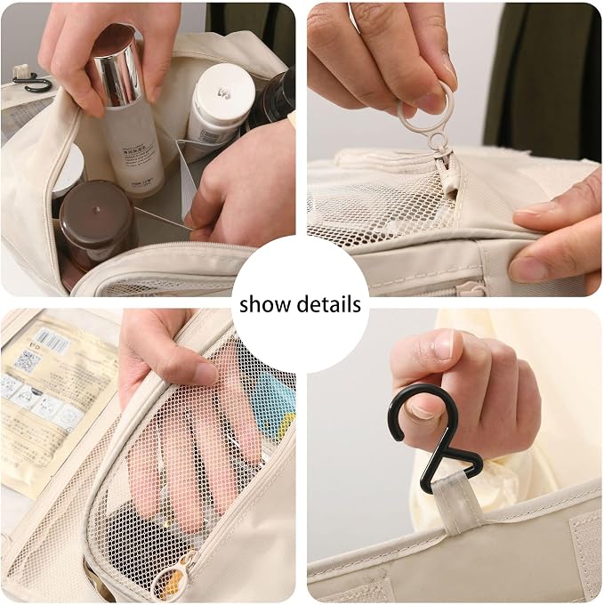 ANIS·KEAAR Waterproof Hanging Toiletry Bag for Travel | Cosmetic Organizer with Hook | Portable Makeup Bag for Women and Men (Light Blue)