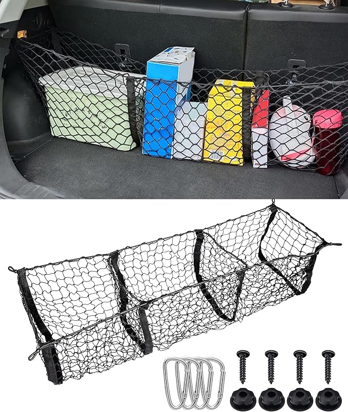 Cargo Net,Cargo Net for SUV,Truck Bed Organizer,Car Accessories Automotive Cargo Nets,3 Pocket Truck Bed Cargo Net,Truck Net Truck Storage,Mesh Storage Net for SUV, Car, Pickup Truck Bed, Etc
