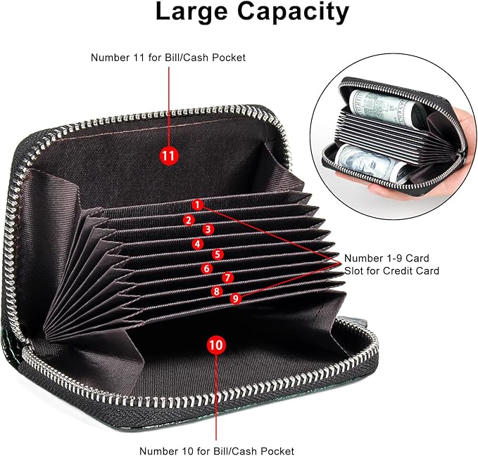 EcoVision Credit Card Holder RFID Card Case Wallet, Small Accordion Zipper Card Case Holder, Card Organizer Case for Women Men