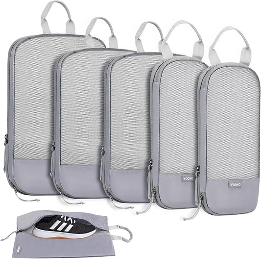 Voova 6 Set Compression Packing Cubes, Travel Accessories Expandable Packing Organizer Bags Set for Carry on Suitcase, Durable Luggage Packing Cubes for Travel Essentials,Grey