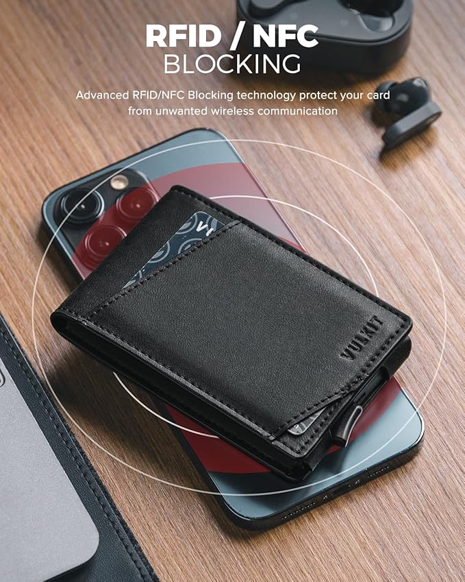 VULKIT Pop Up Wallet for Men, Credit Card Holder Minimalist Slim Bifold Wallets RFID Blocking with Gift Box Black