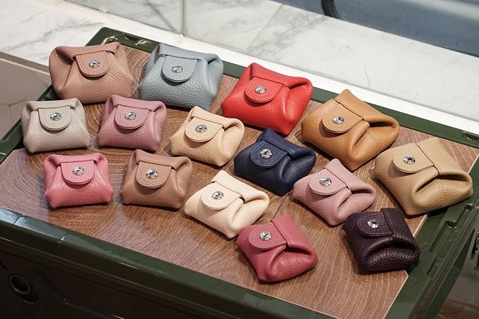 Cockatoo Genuine Leather Coin Pouch Change Holder, Mini Snap Pocket Wallet for Men Women (Macaron Pink, Large)