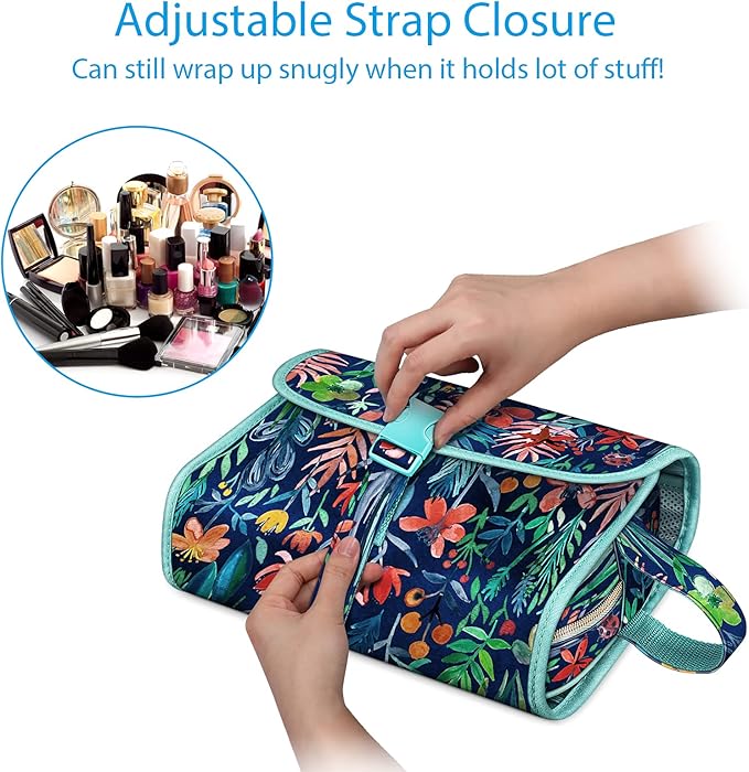 Fintie Portable Toiletry Cosmetic Travel Bag, Large Water Resistant Hanging Makeup Organizer Storage Pouch Case for Women Girls (Jungle Night)