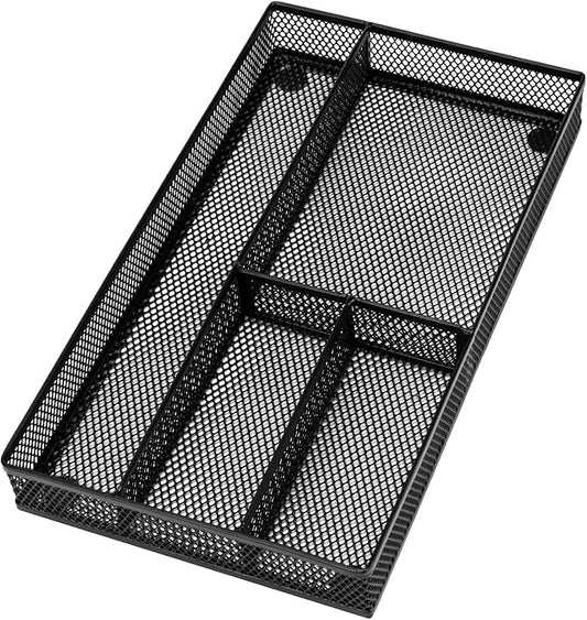 shenee Desk Drawer Organizer Tray,Drawer Organizer for Office and Home,Desk Organizer with Drawers,4 Compartments,Non-Slip Desk Organizers and Accessories for Stationery Makeup School (Black)