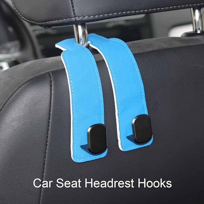 Car Seat Hooks for Headrest, Car Purse Hook & Back Storage Hook, Zinc Alloy & Suede Material Heavy Duty Car Hooks for Purses and Bags,Universal Fit for Most Vehicles (Blue-2 Pack)