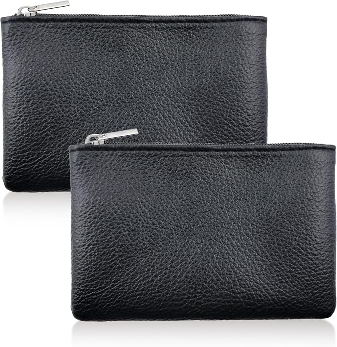 2 Pcs Leather Coin Purse Pouch for Men Women, Small Change Purse with Zipper Small Change Purse for women Mini Coin Pouch for Women Small Pouch for Purse Small Coin Bag Change Purse for Coins (Black)