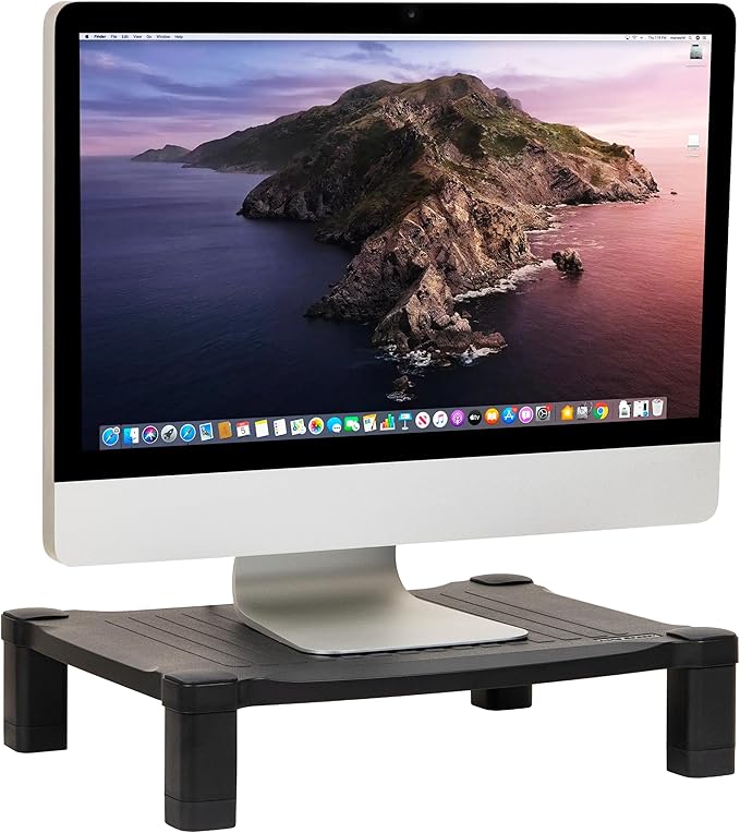 Mind Reader Monitor Stand, Height Adjustable, Desktop Organizer, Laptop Riser, Office, 17.25"L x 13.25"W x 4"H, Black