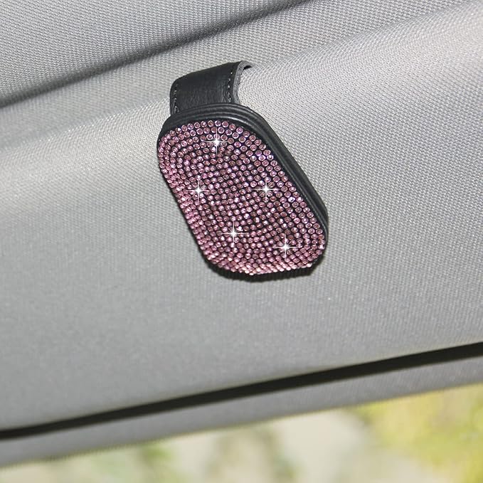 ACODABLEM Bling Car Glass Holder Sun Visor, Bling Crystal Rhinestone Sunglasses Magnetic Holder Mount Universal Eyeglasses Hanger Clip, Ticket Card Clip for Car, Car Sun Visor Accessories (Pink)