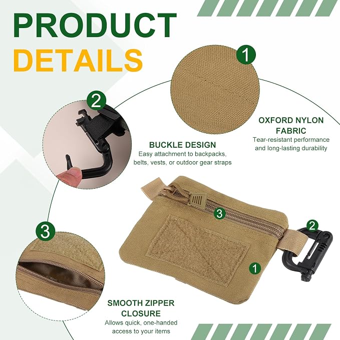 Small Admin Pouch, Nylon Zipper Pouch Storage Pocket with Hook and Loop Compact Camping Gear Organizer