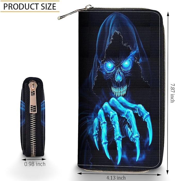 Bxgolkgd Womens Wallet, RFID Blocking Leather Wallet,Large Capacity Wallet Credit Card Holder PU Leather Ladies Clutch with Zipper Coin Pocket - Skull Wizard