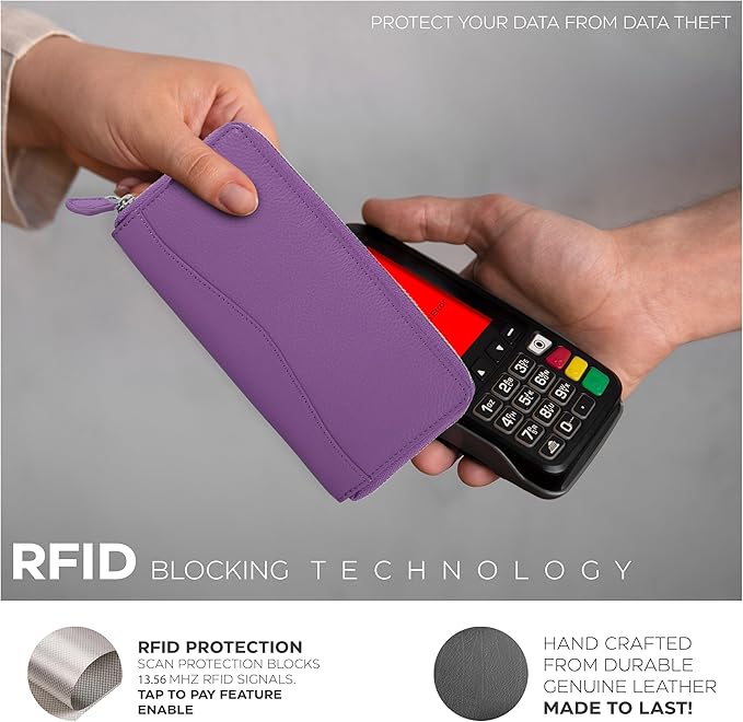 Oak Leathers Purple Leather Wallet for Women - RFID Womens Wallet Clutch with 8 Credit Card Holder, Coin Pocket, Gift for Women’s