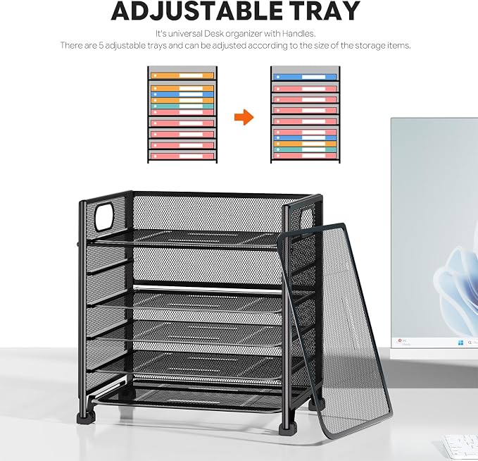 Simple Trending 6-Tier Letter Tray Organizer, Metal Mesh File Holder, Black | 6-Tier Large Capacity Paper Organizer | Metal Mesh | Non-Slip Feet | Tool-Free Assembly | 24H Support | Black for Office