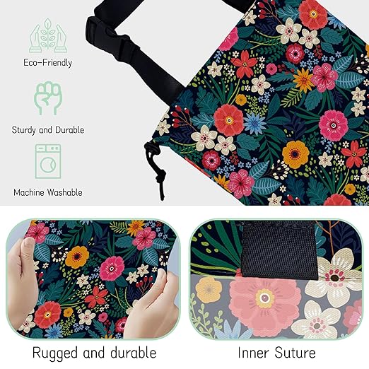 Colorful Flowers Car Garbage Bag,Waterproof Small Car Trash Bag Hanging Back of Seat,Drawstring Hanging Car Trash Bag with Adjustable Buckle for Car Accessories