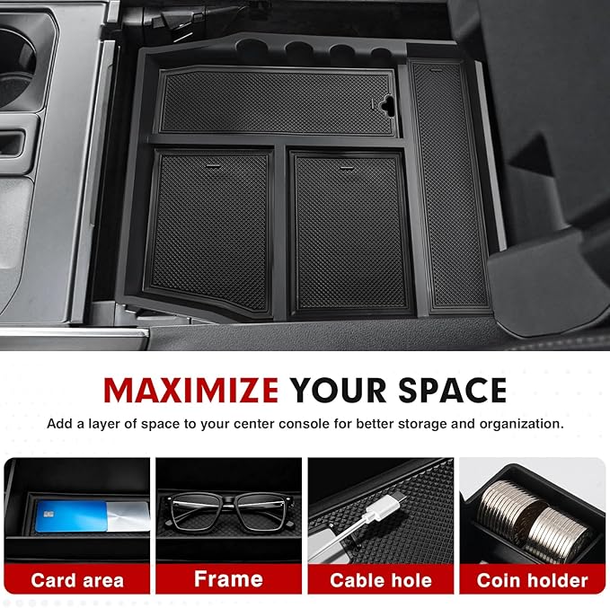 Autorder Center Console Organizer for Ford F-150 F150 2021-2026 Accessories Armrest Storage Box Secondary Insert Tray with 2 Color Mats