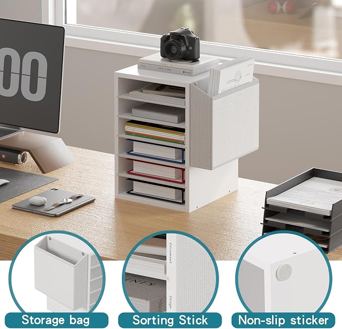 Unionly, 6 Tier Adjustable Countertop Mail Sorter, Mailboxes With Name Slots, Literature Organization Paper Storage Slot, Office Desk File Organizer, Wooden Desktop Mailbox for Classroom, White