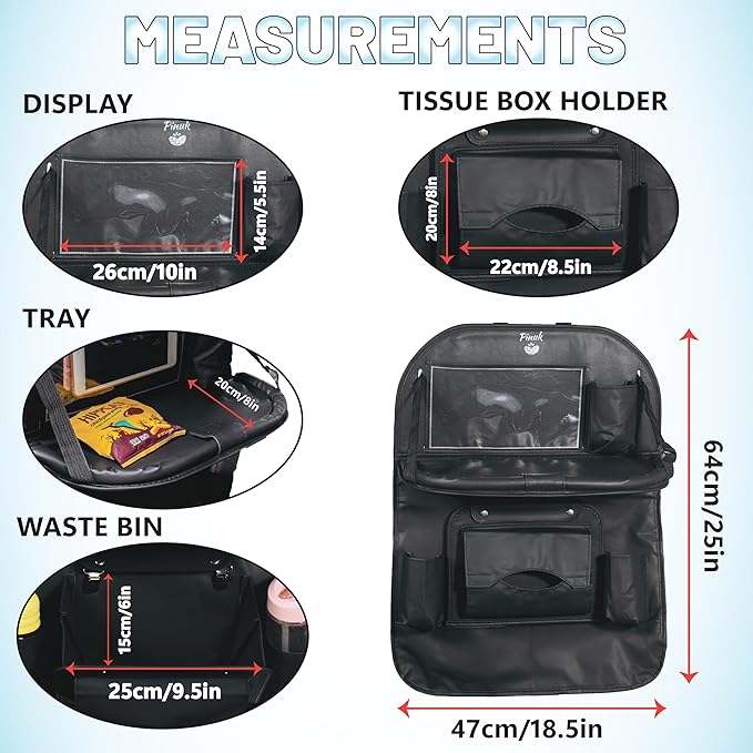 Car Backseat Organizer with Built-in Foldable Tray | Double Layered Leather, Waterproof Car Seat Organizer with Pockets | Easy Installation, Perfect for Family Trips and Daily Use