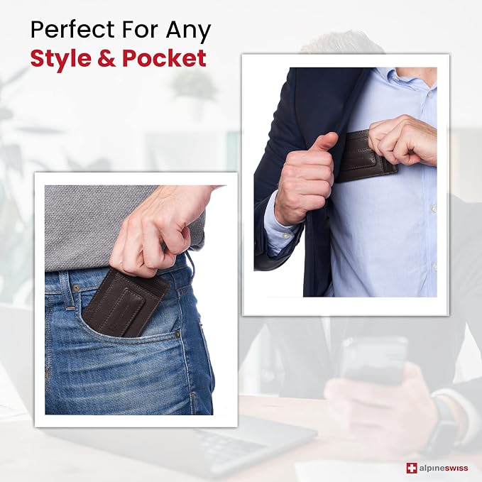 alpine swiss Harper Mens RFID Slim Money Clip Front Pocket Wallet Minimalist Leather ID Card Holder | RFID