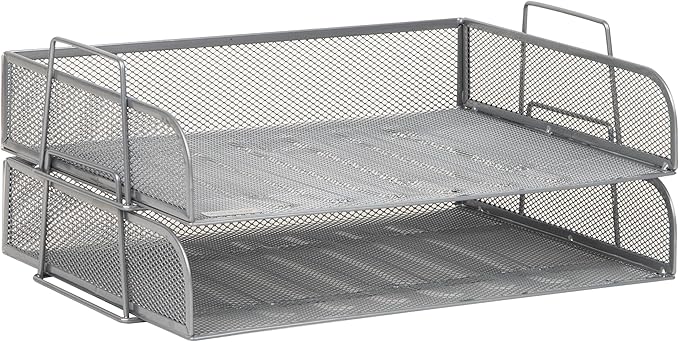 Mind Reader Stackable Paper Tray, Desktop Organizer, File Storage, Office, Metal Mesh, 2 Pcs., Silver