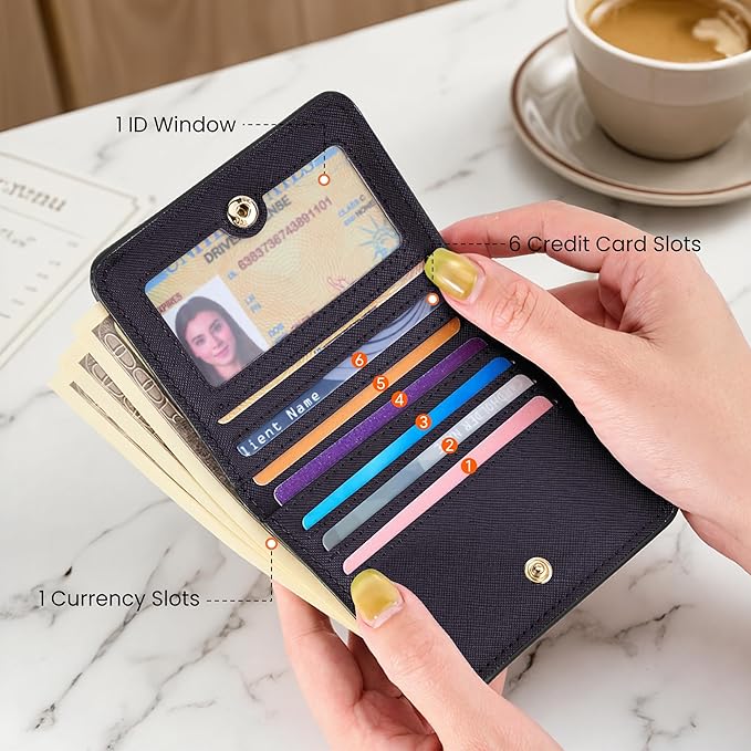 Toughergun Women’s Small Slim Leather Wallet with RFID Protection, Compact Bifold Mini Purse with Clear ID Window