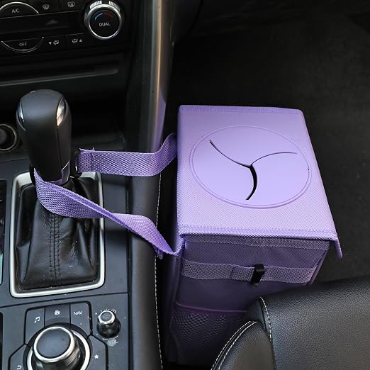 AOKJOY Car Garbage can with lid Leak Proof Vehicle Trash Can 3 Storage Pockets Hanging Waterproof car Trash Bag for SUV Purple