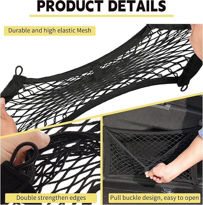 [4 Pack] Cargo Storage Net, 19.7x9.8'' DEDC Cargo Net Pocket, Universal Accessories Elastic Automotive Large Cargo Net Storage Mesh Pocket with 16 Mounting Screws, Hooks for Truck Car SUV Boats
