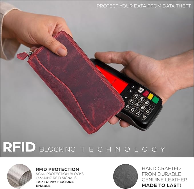 Oak Leathers Red Vintage Leather Wallet for Women - RFID Womens Wallet Clutch with 8 Credit Card Holder, Coin Pocket, Gift for Women’s