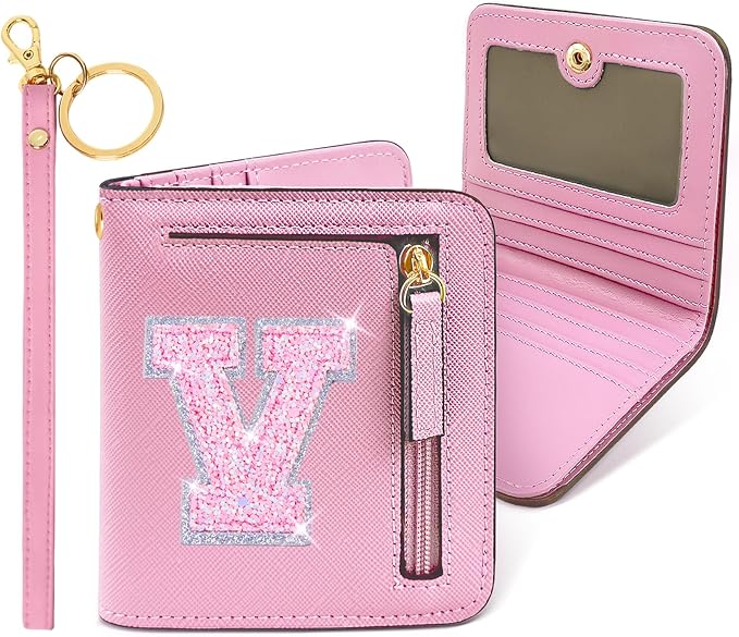COSHAYSOO Mini Wallet with RFID Blocking Initial Monogrammed for Girls Birthday Valentines Easter Mothers Nurse Day Graduation Thanksgiving Appreciation Halloween Christmas New Year Gifts Letter V