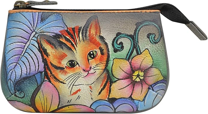 Anuschka Women’s Hand-Painted Genuine Leather Medium Zip Pouch - Coin and Key Pouch - Zippered, 2 Key Fobs