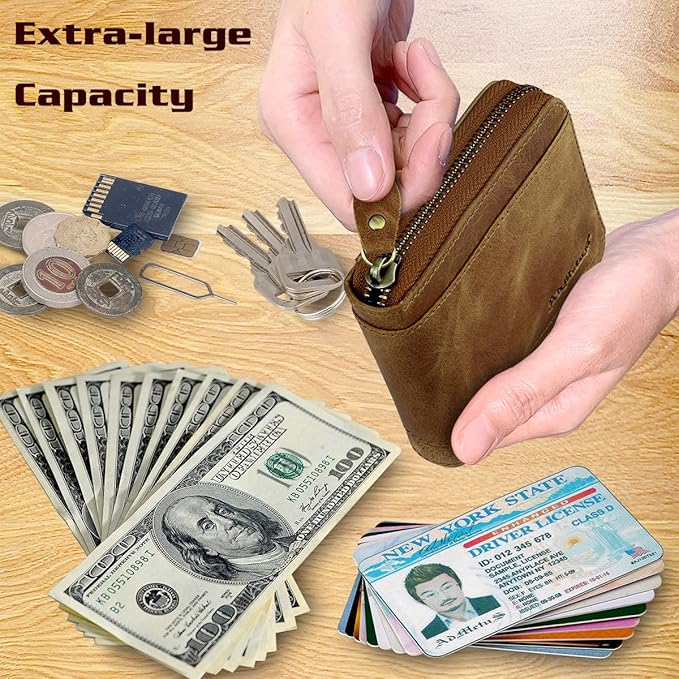 Admetus Mens RFID Blocking Wallets Zipper Leather Wallet for Men Bifold RFID Card Holder