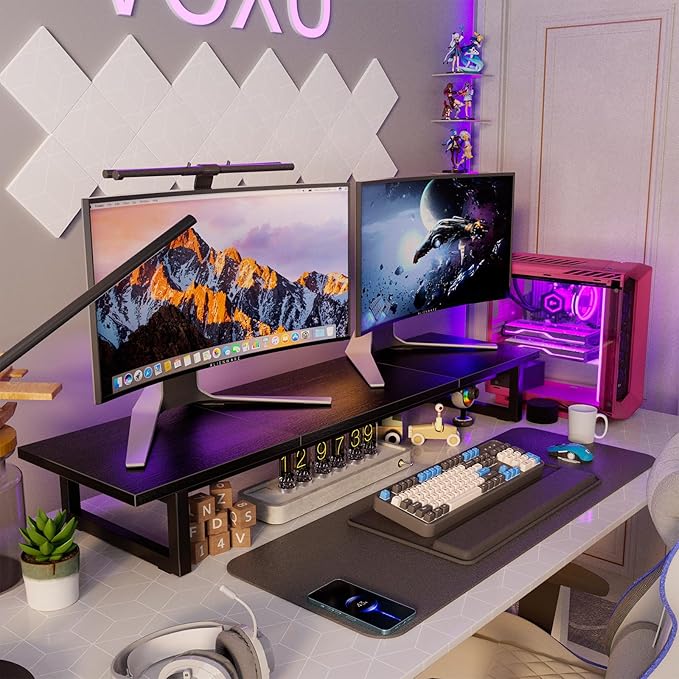 Simple Trending Desk Organizers and Accessories, Dual Monitor Stand Riser, Desk Shelf Wood Computer Rack for 2 Monitors, Black