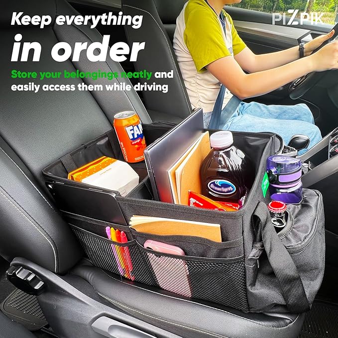 Plzpik Large Car Seat Organizer with Removable Cooler Bag for the Front or Back Seat for Kids and Adults.Versatile for Use in Multiple Scenarios.